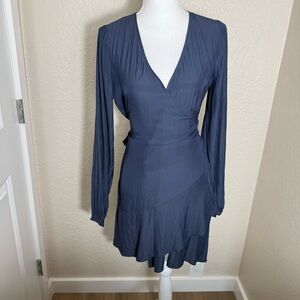 Ramy Brook Navy Long-Sleeve Full Wrap Mini Dress Lux Cocktail Party Contemporary